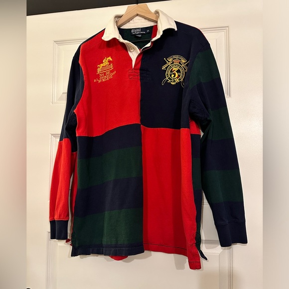 SOLD VTG Polo Ralph Lauren Big Crest Jockey RL Colorblock Rugby Long Sleeve XL - Picture 3 of 12